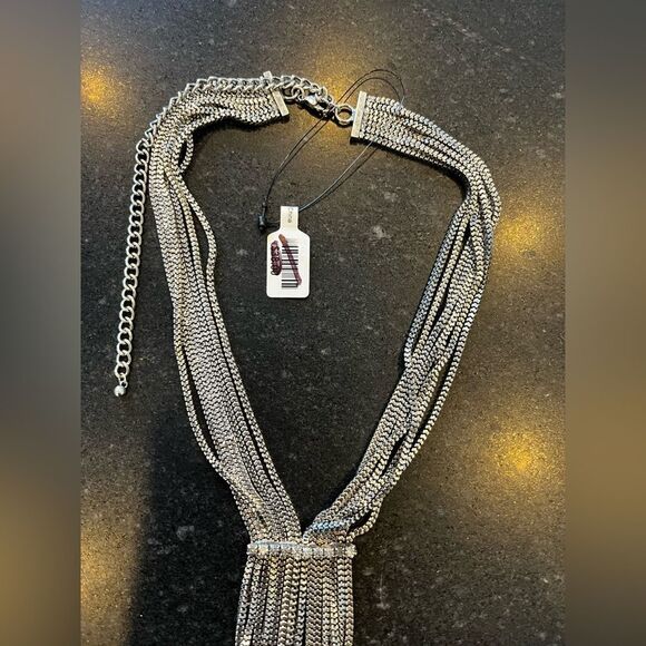 Free People Gorgeous Fringe Rhinestone Necklace 12in length Date Night Holiday - Picture 5 of 5